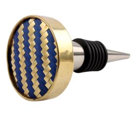 Round Navy Blue Metal And Wooden Wine Stopper